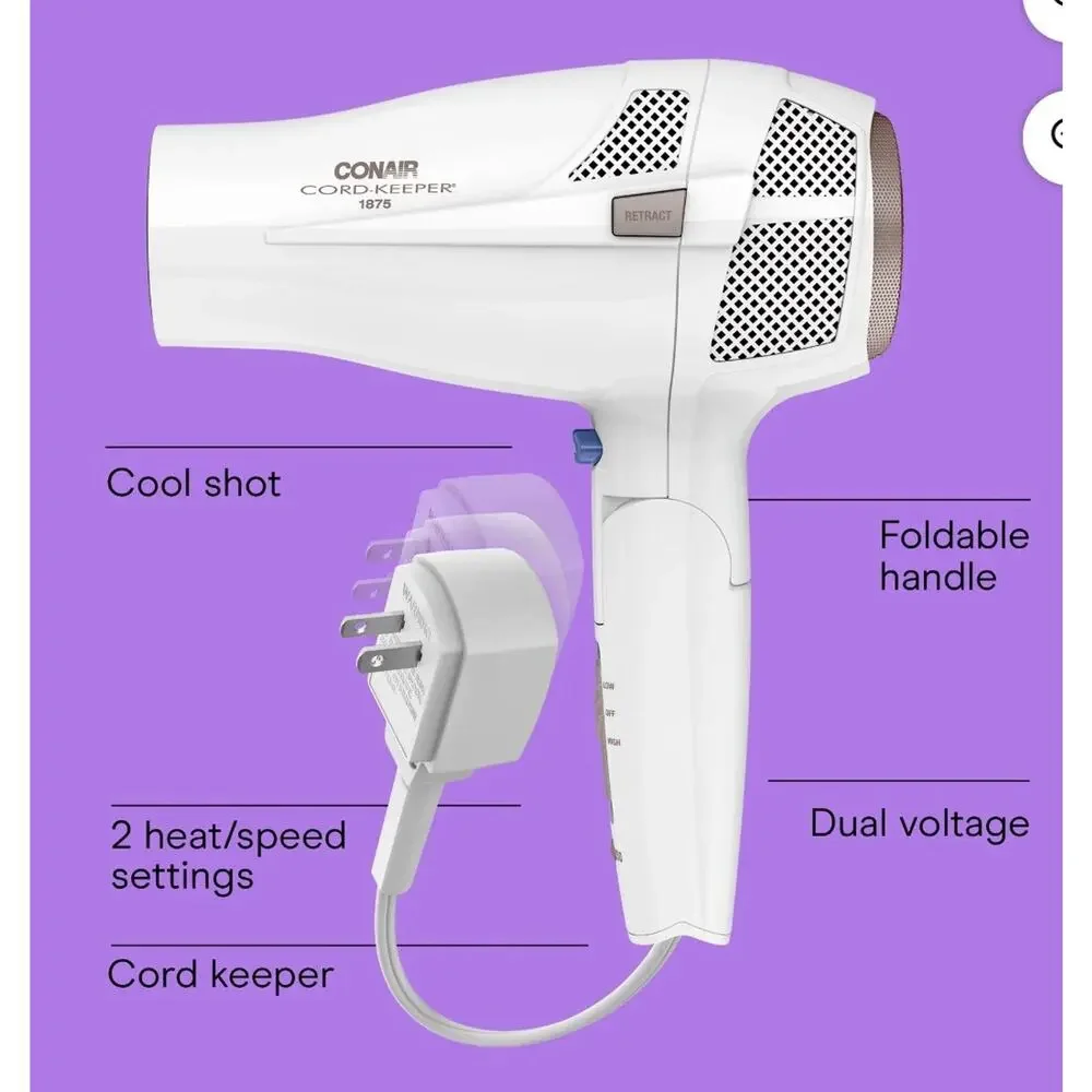 Conair Double Ceramic Dryer 1875 Watts Folding Handle Less Frizz ( Damaged Box)